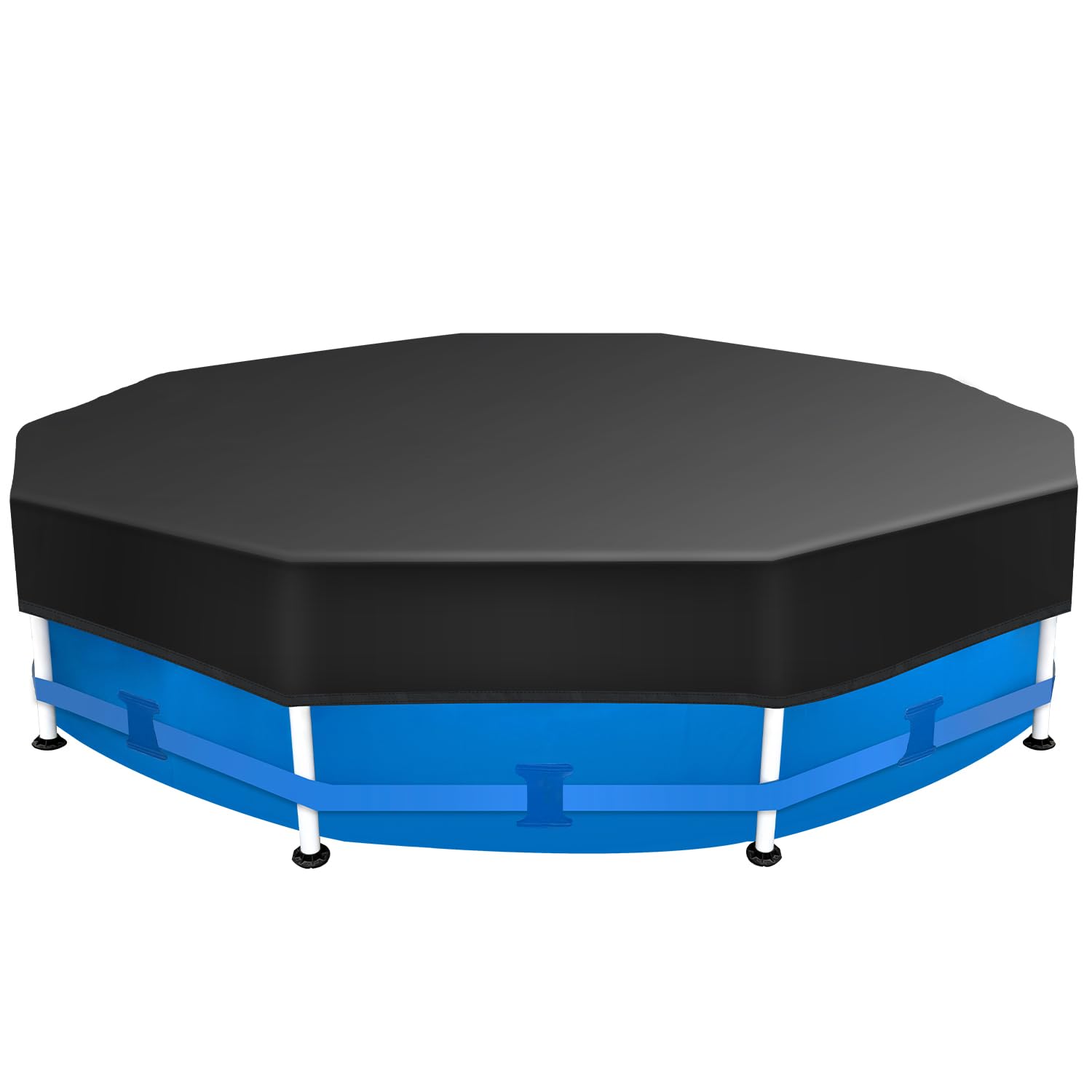 Sekey Poolabdeckung Rund 457 cm – Passend für Runde Stahlrahmenbecken | Verstellbare Schnallen & Klettverschlüssen | Wind- & Staubdicht | Reißfestes Hochdichtes Abdeckplane | Schwarz