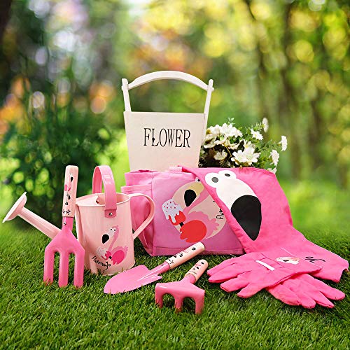 Altdorff Kids Garden Tools, Yard Tools Kit for Garden, Beach, Outdoor Play, Include Shovel, Rake, Fork, Kids Apron, Tote Bag, Garden Gloves and Watering Can, Educational Garden Toys Gifts for Girls - Thumbnail 3