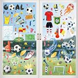 Soccer Window Clings - 9 Sheets 86 PCS Soccer Window Decals Football Window Decorations Stickers for Home Office Shop Summer Sport Party Decorations Supplies