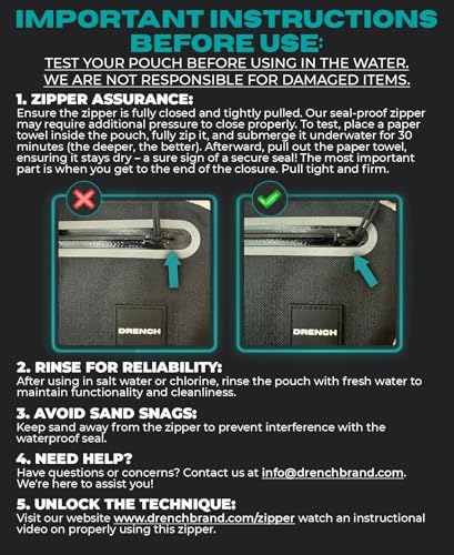 DRENCH 100% Unterwasser wasserdichte Bauchtasche Hüfttasche Tauchbare wasserdichte Handytasche Dry Bag für Schwimmen, Bootfahren, SUP & Schnorcheln Unterwasser-Telefonhülle Schwimmende Gürteltasche