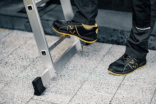 DRABEST - Home - Aluminium-Leiter - 3x6 Sprossen - Max. 2,97 m lang - Max. Arbeitshöhe 3,98 m - bis 150 kg - 3-teilig - Mehrzweck-, Steh-, Auszieh- Klappleiter - rutschfest - Verstellbar