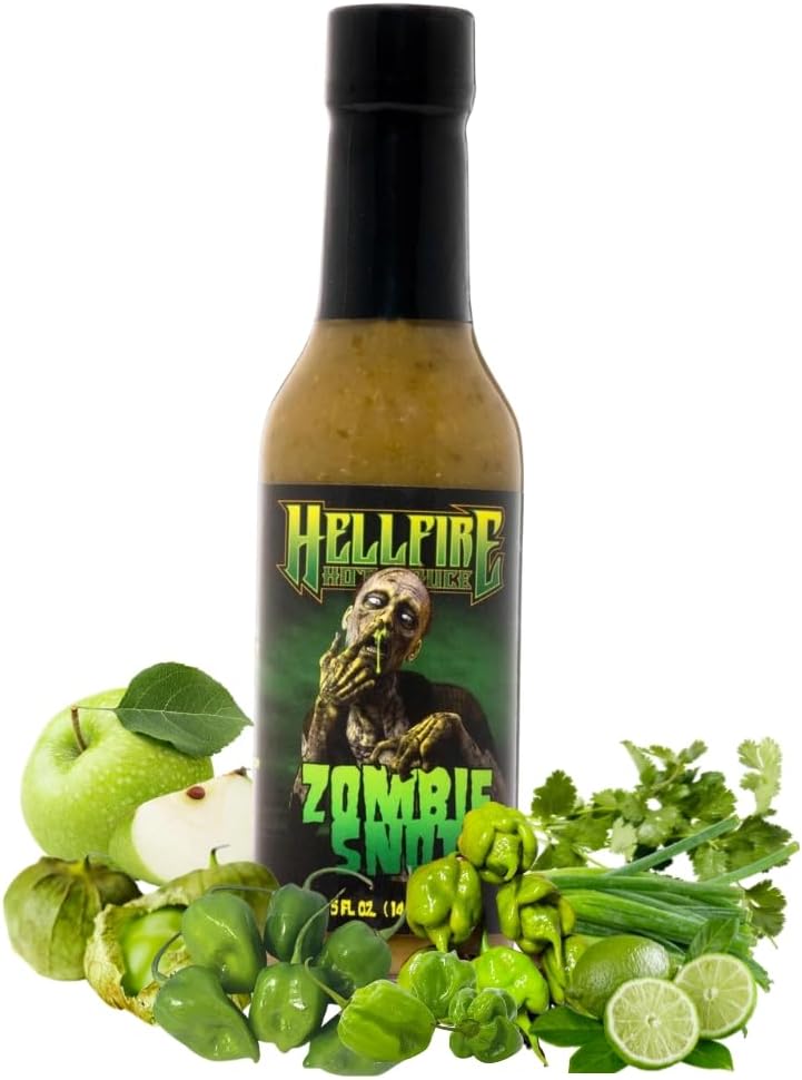 Hellfire Zombie Snot Hot Sauce, Award-Winning Chilehead Salsa Verde Sauce, Made with Carolina Reaper Peppers, World's Best Taco Sauce, Gourmet, Vegan, and Gluten Free, 5 oz