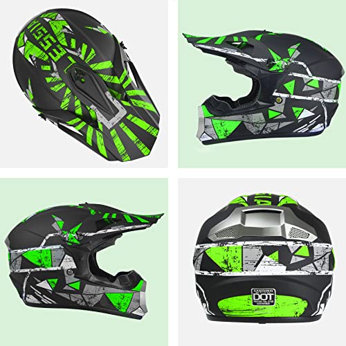 Youth Motocross Dirt Bike Helmet Anti-Collision Atv Dot Approved Offroad Motorcycle Four Wheeler Outdoor Street Bmx Mx Offroad Full Face Helmet (Green, Small) #TOP4