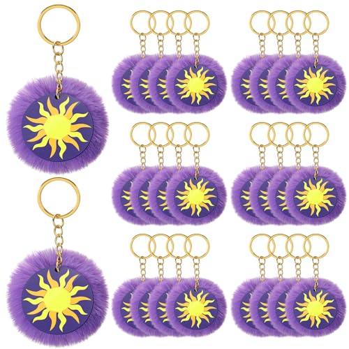 Resholder 24 Pcs Princess Purple Sun Keychains with Pom Pom Women Princess Purple Sun Keychains Gift for Birthday Baby Shower Bridal Shower Wedding Party Favors Supplies Acrylic Keychain Accessories by Resholder - Used condition - US$15.47