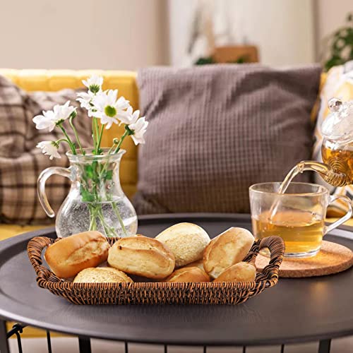 Topzea 3 Pack Wicker Bread Basket, Rectangular Woven Basket With Handles Tabletop Food Fruit Vegetables Serving Baskets Trays For Kitchen Storage Restaurant Bakery, Brown #TOP5