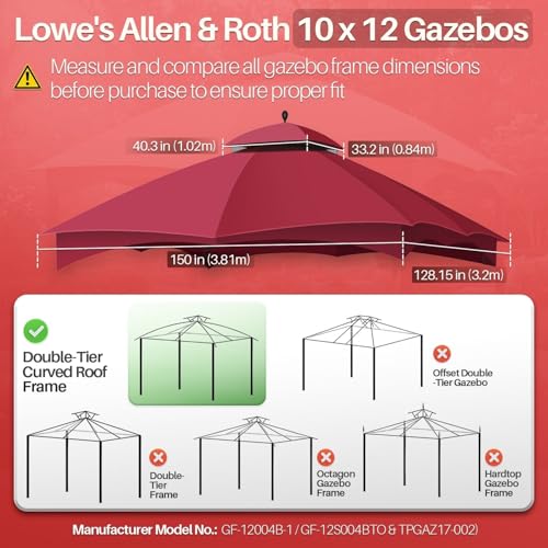 Flexzion Lowes Allen Roth 10x12 Gazebo Replacement Canopy Top - Fits GF-12S004B-1 & TPGAZ17-002, UPF 50 Plus Sun Protection & Water-Resistant Polyester Cover, Easy to Install Red Patio Sunshade Roof by Flexzion - Image 4