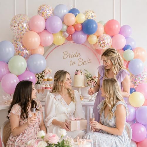 Image of Pastel Balloons 60pcs 12 Inch Macaron Pastel Pink Blue Yellow Mint Lavender Rainbow Latex Balloon with Colorful Confetti Balloons for Baby Shower Bridal Shower Ice Cream Birthday Wedding Party Decor