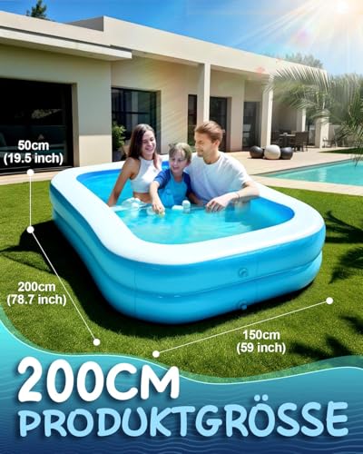 Victoper Aufblasbarer Pool,Plantschbecken groß,Aufblasbares Planschbecken für Kinder Erwachsene Sommer-Wasserparty Freien Langer Plantschbecken Rechteck,Family Pool Blue 78.7 x 59 x 19.7 Blau&weiß