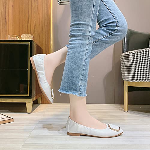YHTootW Women's Wide Width Flat Shoes New Casual Pointed Toe Ballet Comfort Soft Slip Onloafer Shoes with Metal Buckle Breathable Mesh Slip-On Work Shoes2