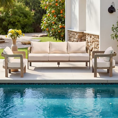 Outdoor Patio Furniture Set, Metal Patio Conversation Set with 6" Thick Cushions, Outdoor Couch and Patio Chairs Set for Backyard Porch Balcony, Beige