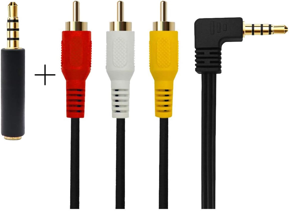 QiCheng&LYS Video input lead 3.5 mm to RCA AV Camcorder Video Cable,Male to 3RCA Male Stereo Audio Video AUX Cable for Smartphones,MP3, Tablets,Speakers (Elbow 3RCA 1m)