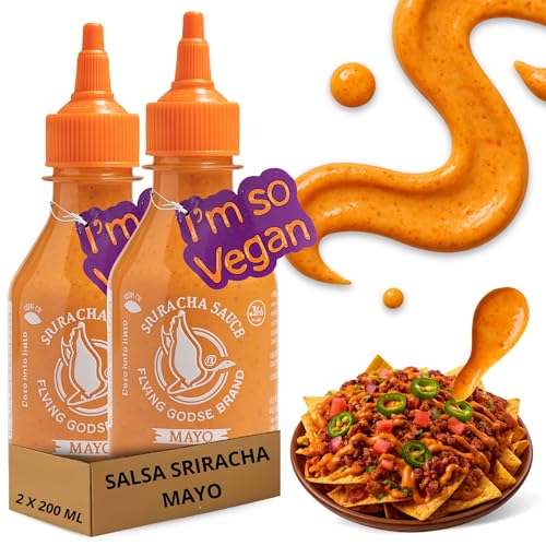 Mayonesa cremosa con Sriracha picante, Salsa Sriracha Mayo, Condimento con toque Picante, Flying Goose, Sin Gluten, Mezcla Sriracha y Mayonesa, Ideal en hamburguesas y cocina asiática, 2x 200 ml