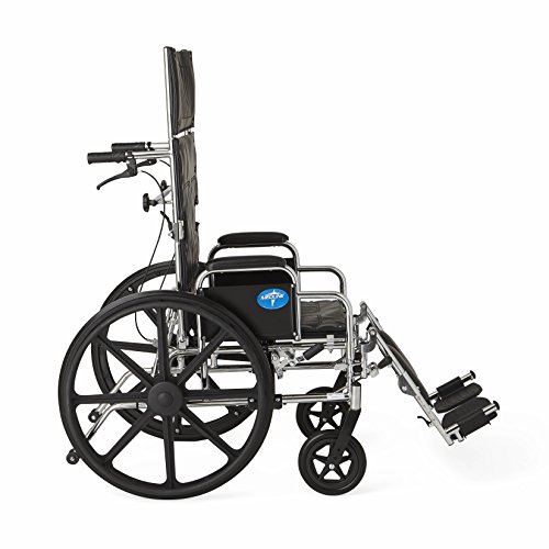 Medline Reclining Wheelchair, 16" Wide Seat, Desk Length Arms, Elevating Legrests, Chrome Frame - Thumbnail 6