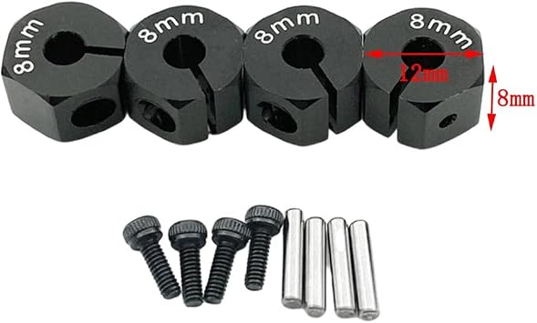 4 Aluminum Hexagonal Wheel Hub Adapters, Easy-to-Install Replacement Accessories for RC Cars. Suitable for, 8mm Black