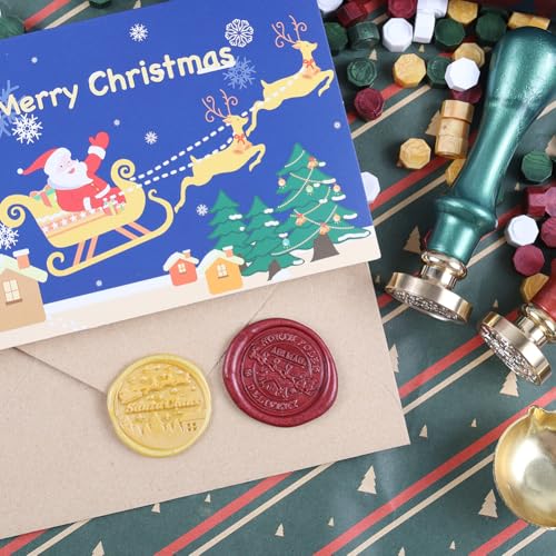 YOLAKIS Santa Claus Wax Seal Stamp Kit Christmas Wax Seal Kit Great for Invitation Christmas Cards Envelopes Gift Package Wax Seal Decoration (Christmas Wax Seal Kit) - Thumbnail 3