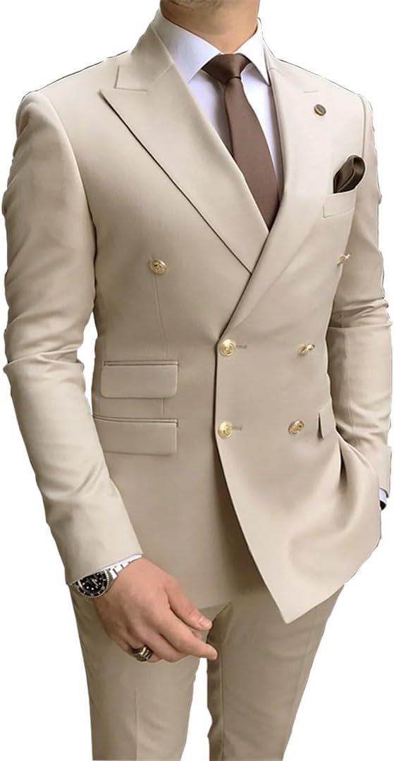 Men Navy Party Tuxedos 2 Pieces Peak Lapel Men Suits Gold Buttons Style Suits