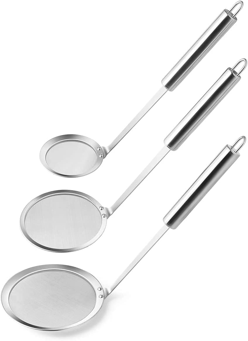 AIEVE Fine Mesh Skimmer Spoon, 3 Pack Mesh Strainers for Kitchen Stainless Steel Cooking Oil Filter Strainer Hot Pot Fat Skimmer Spoon for Kitchen Food Cooking Frying Skimming Grease, Foam and Gravy