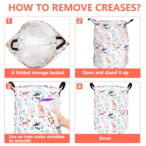 Image of Kids Laundry Hamper Clothes Gift Basket Storage Laundry Baskets Organizer Bin with Handles for Nursery Room (Cat)