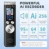 64GB Registratore Vocale AI- Registratore Vocale Professionale Portatile Trascrivi e Riassumi con Tecnologia AI, Supporta 256 Lingue, Controllo App, per Conferenze Riunioni Colloqui Classe