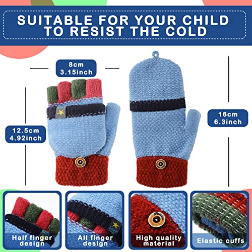 6 Pairs Kids Convertible Knitted Fingerless Gloves Kids Winter Warm Gloves with Mitten Cover Gloves for Children Kids Girls Boys Aged 6-103