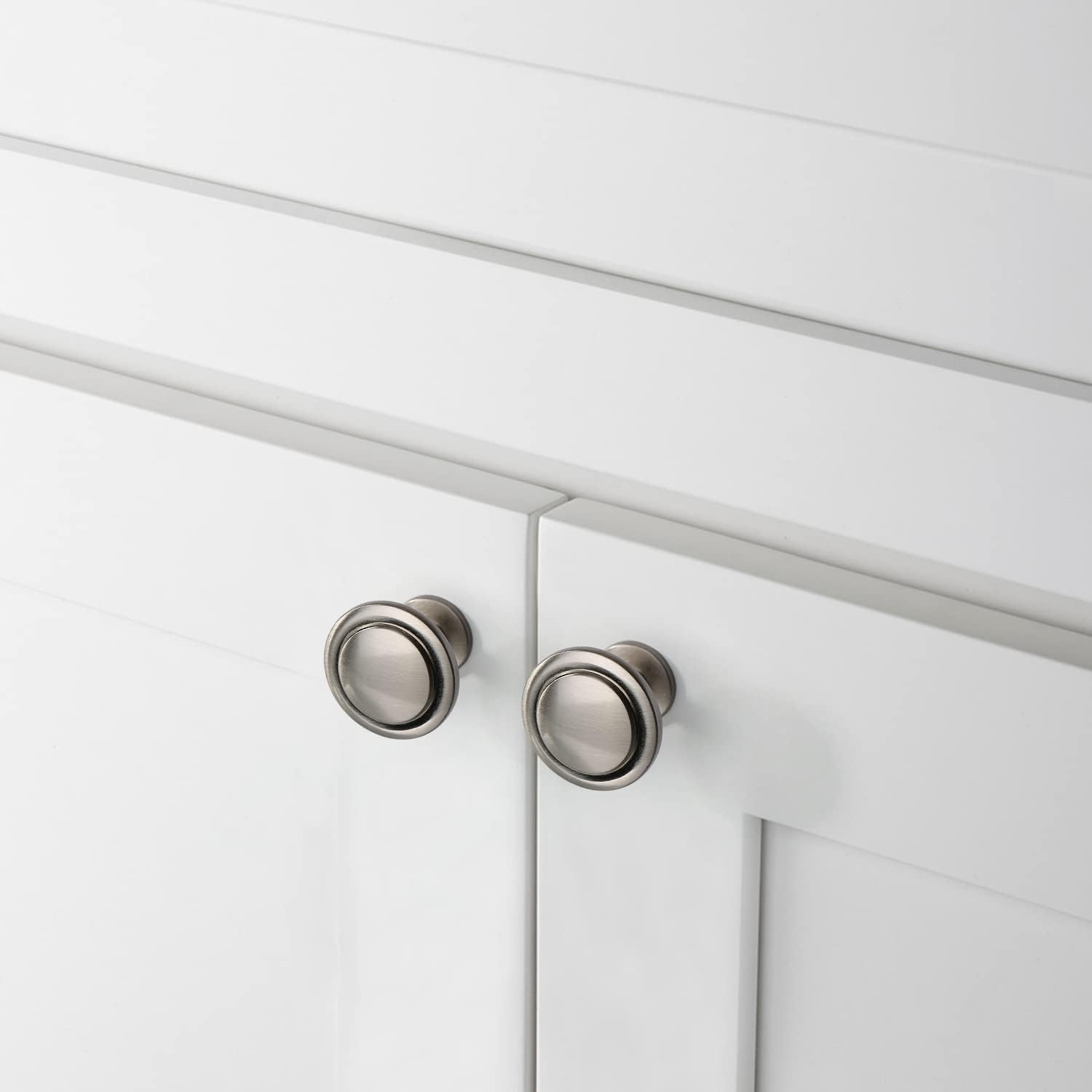 Alzassbg 25 Pack Brushed Satin Nickel Cabinet Knobs, 1-1/4 Inch Diameter Round Kitchen Knobs for Cabinets and Drawers AL6012SN