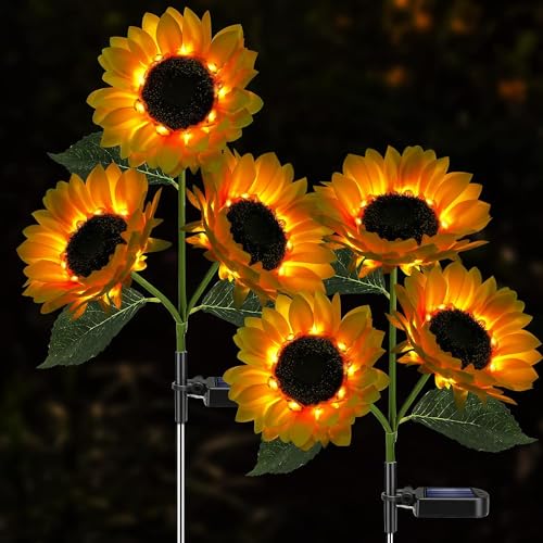 TCCO ENTERPRISE Solar Sunflower Lights, 800mA Solar Garden Light with Real Looking Flowers Outdoor Waterproof Solar Stake Lights for Back Yard, Flower Bed, Pathway, Patio, Porch, Fall Decoration(1)