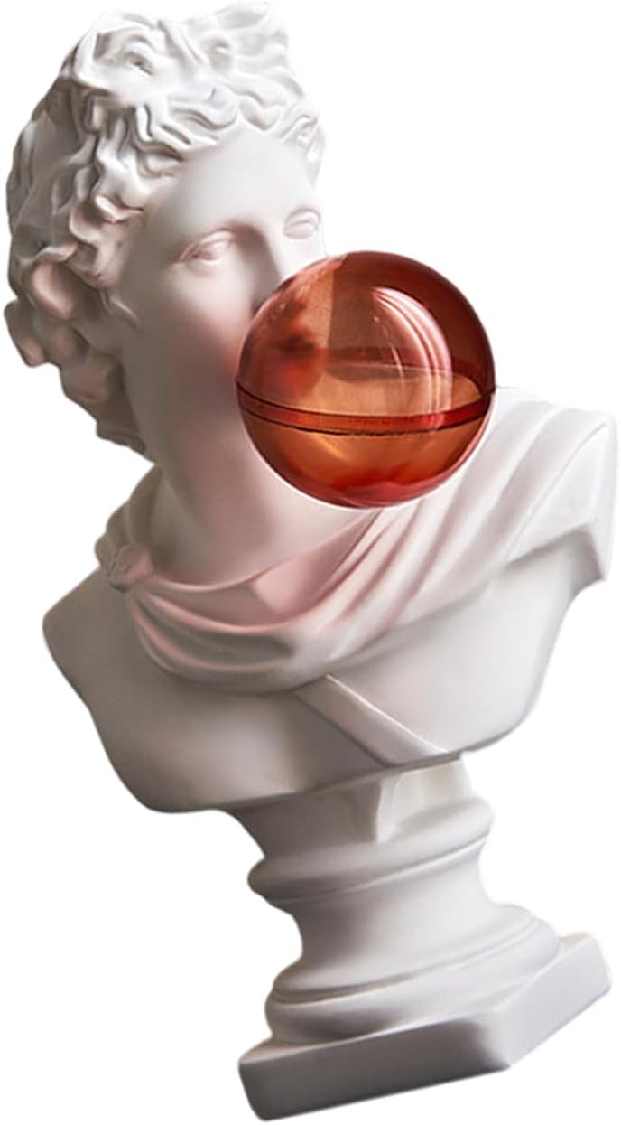 Blowing Bubble Greek Bust Statue Figurine Funny Greek Head Resins Sculpture Desktop Decors for Office and Living Room Man Bust Statue