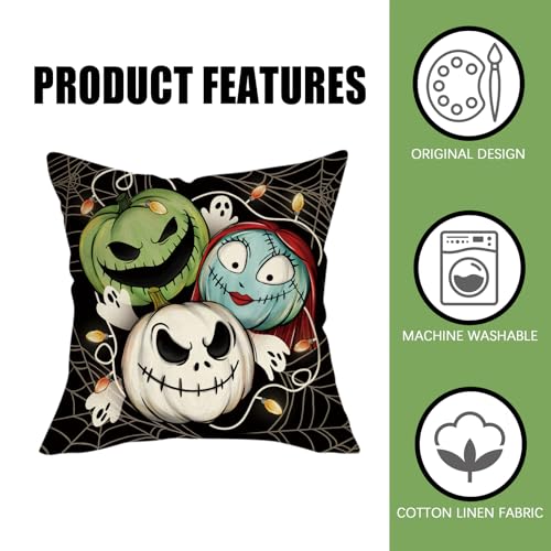 Fahrendom USFAPC0719-18 Halloween Jack O Lantern Pumpkin Decorative Throw Pillow Cover 18 X 18 thumb #2