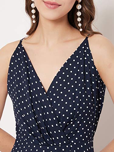 Image of Berrylush Navy Blue Polka Dot Print V Neck Maxi Dress Navy Blue Small