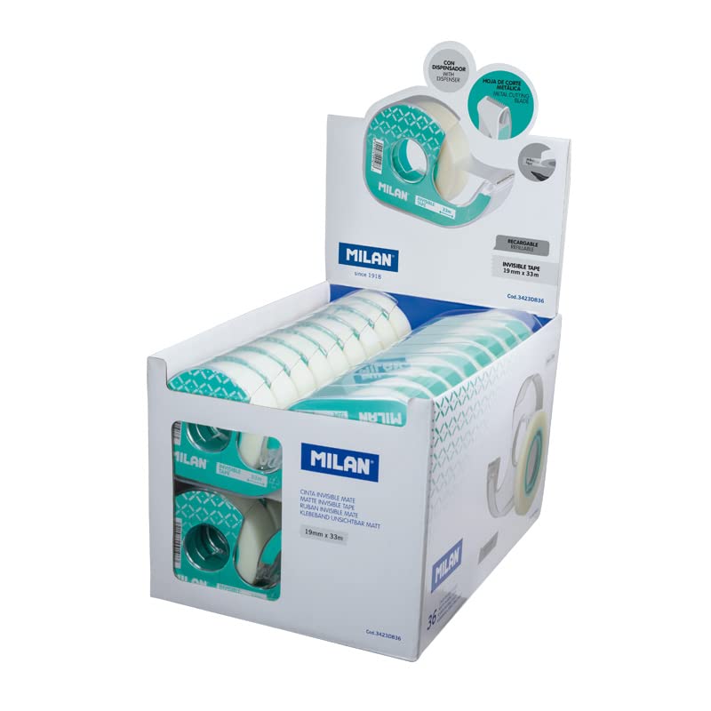 Caja expositora 36 dispensadores cinta adhesiva mate 19 mm x 33 m MILAN®