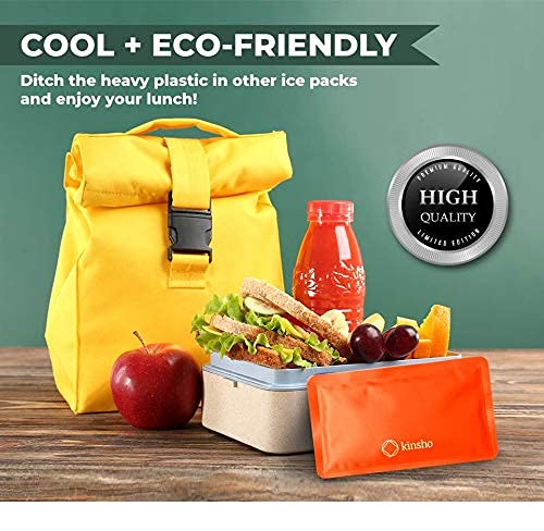 Kinsho Mini Bento Snack Boxes And Matching Ice Packs For Lunches, Orange And Blue-Green #TOP6