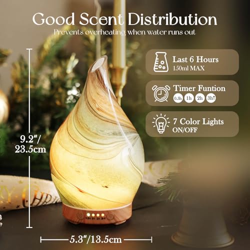 Porseme 150ml Glass Essential Oil Diffuser Aromatherapy Ultrasonic Cool Mist Humidifier 6 Running Hours Waterless Auto-Off Air Diffusers for Sleeping,Yoga,Office Working Spa and Rest (Deep Desert) by Porseme - Image 3