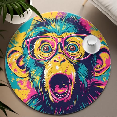 Tapis rond singe à lunettes 180cm lavable et antidérapant - 6