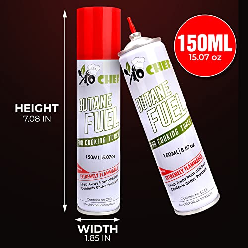 Jo Chef Butane Fuel Refill, 150 ml 5.07 oz, Lighter Butane Fuel Canister, Butane Gas Refill for Kitchen Torch, Lighter, Brûlée Kitchen Blow Torch (2 Cans)