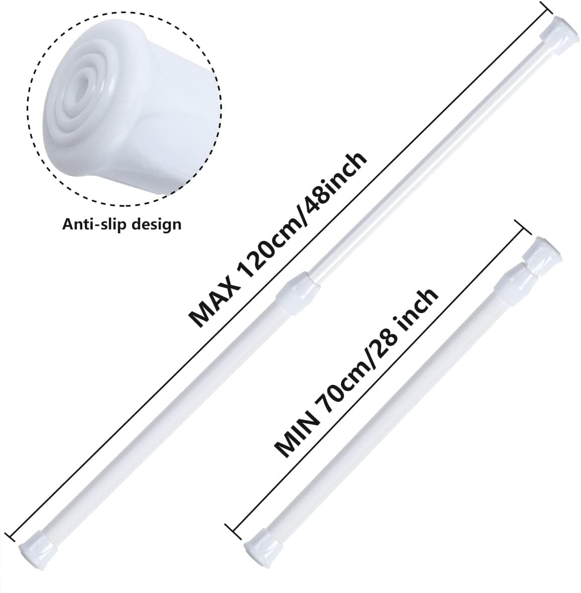 8 Pcs Spring Tension Curtain Rods, Adjustable Expandable Spring Loaded Tension Rods For Window, Bathroom, Cupboard,Kitchen(28"-48"; White)