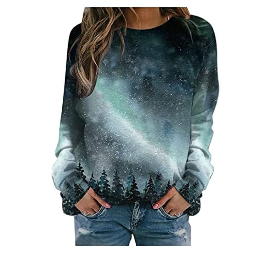 Zldhxyf Damer flickor sweatshirt färgglada tröjor slim fit konst toppar rund hals långärmad tröja jumper sportkläder gradient kanin mönster tröja ytterkläder långärmad tröja elegant, Grön, L