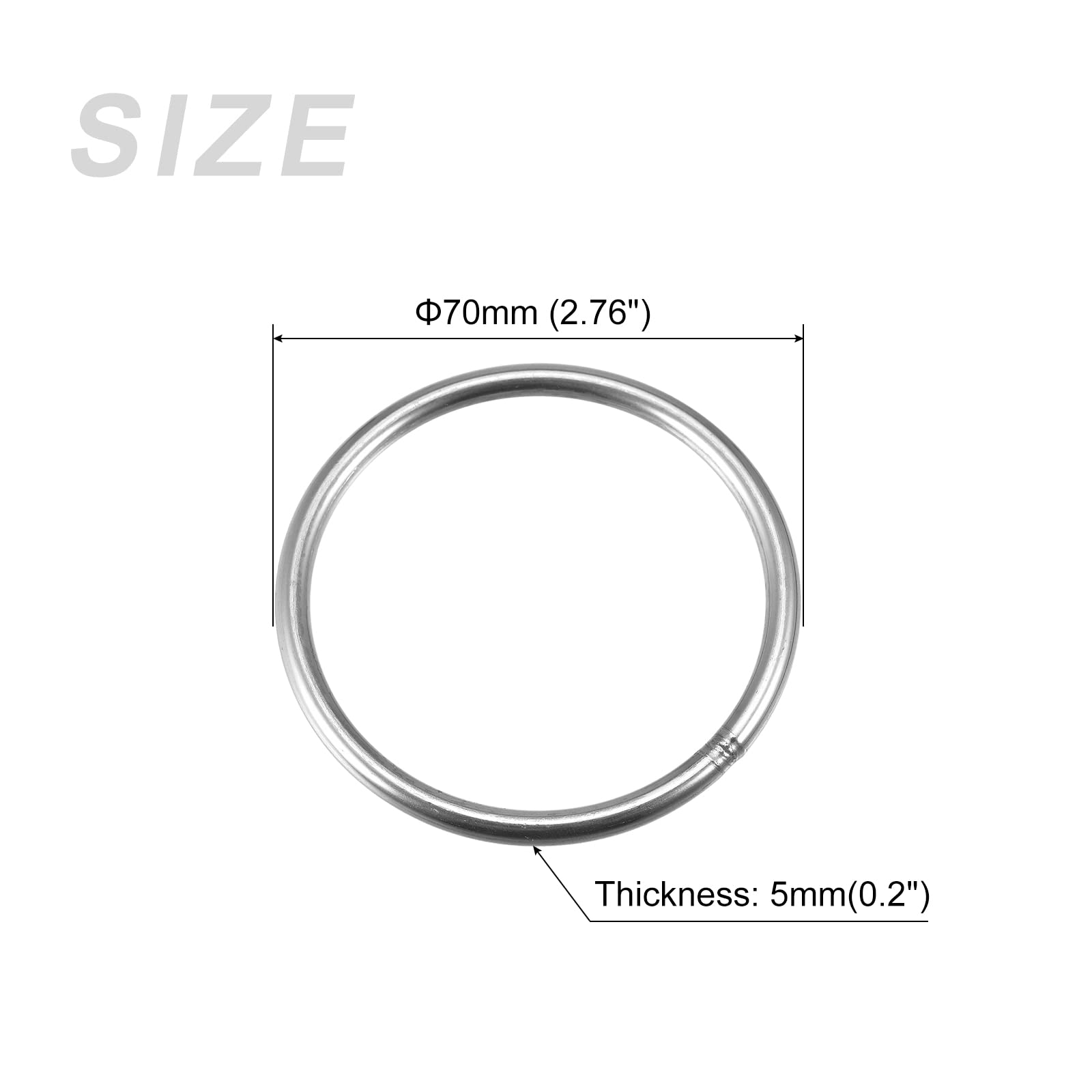METALLIXITY 304 Stainless Steel O Rings (70mm OD 5mm Thick) 4pcs, Welded Round Ring - for Hanging Objects
