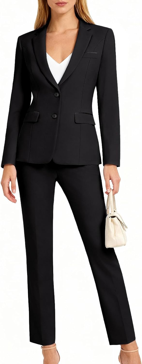 Women's 2 Piece Suit Lady 2 Button Business Work Office Slim Fit Blazer Jacket Pants Set - Image 3