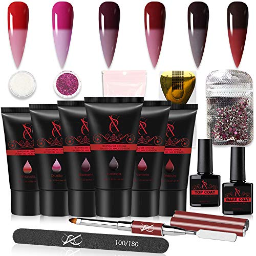 SXC G-08 Polygel Nail Kit Vampire Series Temperature Color Mood Changing 6pcs 30ML Nail Extension Gel All-in-One Nail Enhancement Starter Gel Builder Nail Technician Set