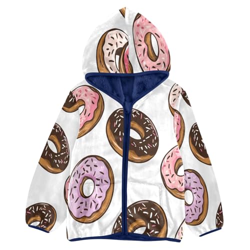 Donut Pattern with Sprinkles Toddler Fleece Jacket Girl Boys Hooded Fleece Jacket Coat Warm Outwear Zip-up 3-10T