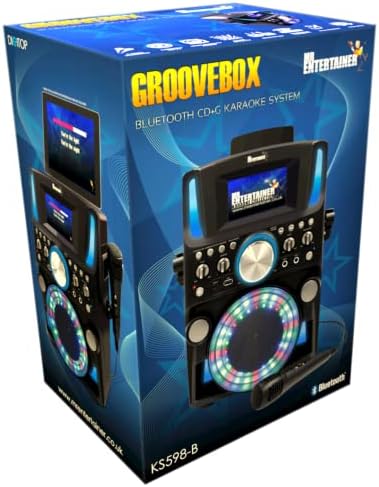 Mr Entertainer Groovebox Bluetooth CDG Karaoke Machine. Built in Screen & Disco Lights. Includes Songs & Microphones (Wired Microphones + 200 Songs)
