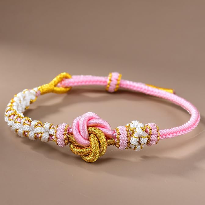 Image of Granddaughter Bracelet for Women, Cute Pink Peach Blossom Knot Bracelet from Grandma Trendy Handmade Braided Charms Bracelets Holiday Jewelry Gifts