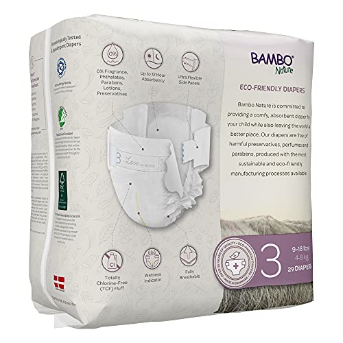 Image of Bambo Nature Hypoallergenic Dream Baby Diapers, Premium Eco-Labeled Sustainable Diapers, Enhanced Leakage Protection, Totally Chlorine-free, Skin Friendly, and Super Absorbent - Size 3 (87 Count)