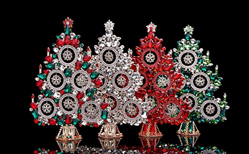 Christmas Tree With Snowflakes, Handcrafted Table Top Christmas Tree, Decorated With Snowflakes With Clear Rhinestone Crystals. #TOP2