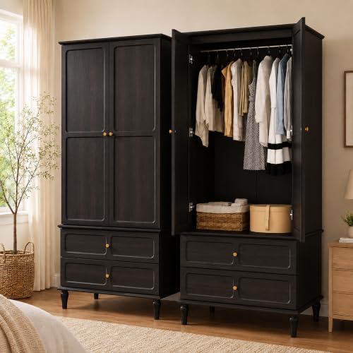 HLR 71" Wardrobe Closet Mid-Century Modern Style,Black