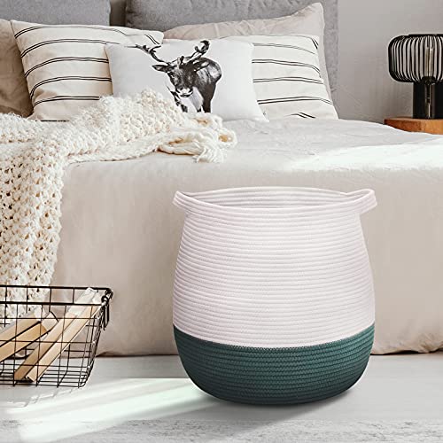Childishness Ndup Large Cotton Rope Basket, Woven Storage Basket For Toy, Laundry And Blanket Organizer Basket, Round Hamper Basket With Handles For Kid's Room 17.7"X16.9" (Green) #TOP5