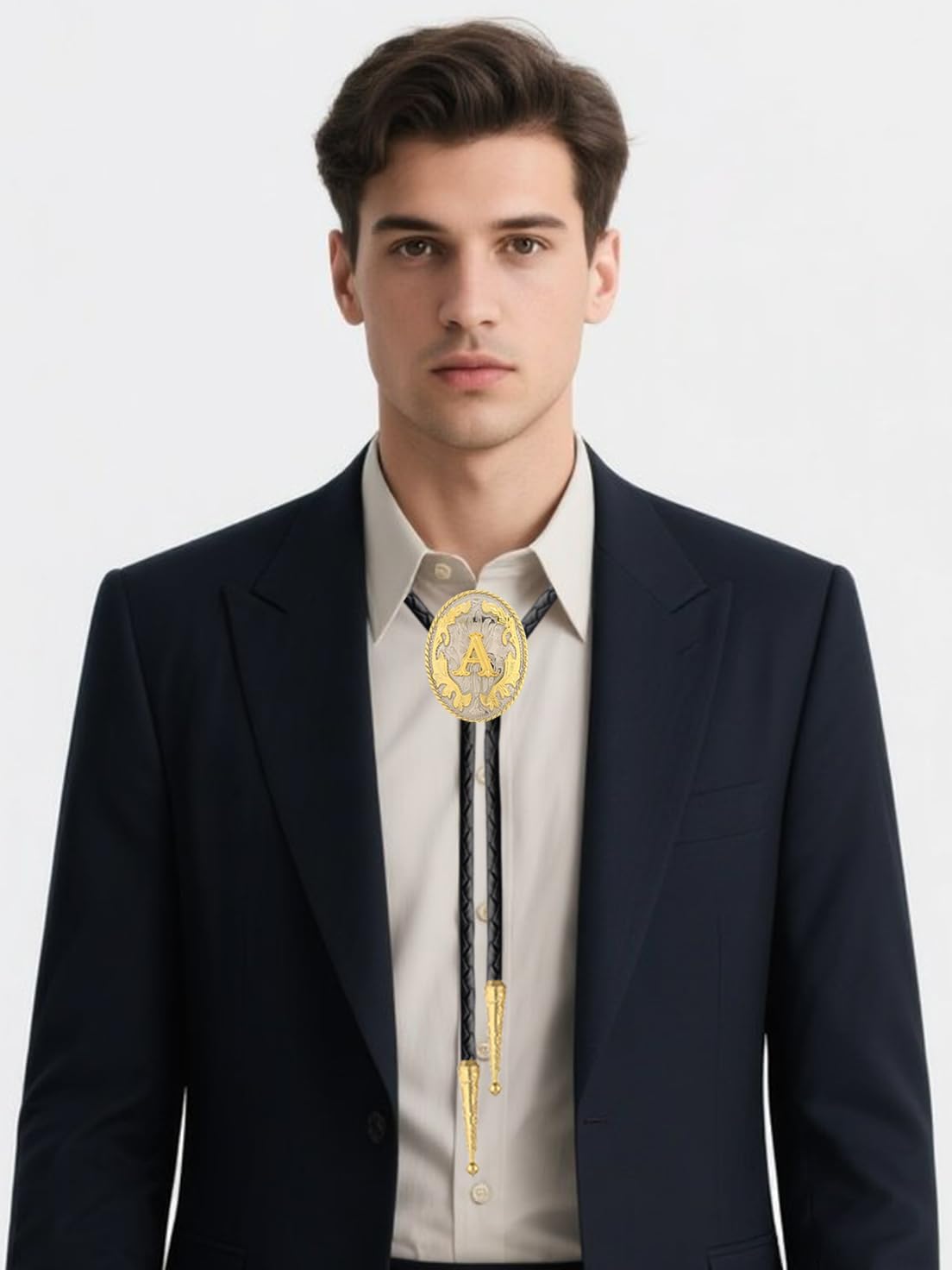Jeilwiy Bolo Tie for Men Western Cowboy Neck Tie Gold Mens Bolo Ties Initial Letter A to Z Western Leather Necktie - Image 2