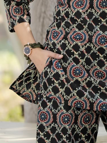 Image of Pinkmint Printed Pure Cotton A Line Co Ord Set for Women l Stylish 3 /4 Sleeve with Side Pocket l Two Piece Summer Set