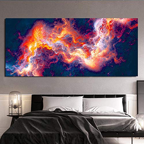 Tableau abstrait nuage noir rouge LSYALUCK de 50x100 cm avec cadre intérieur pour salon