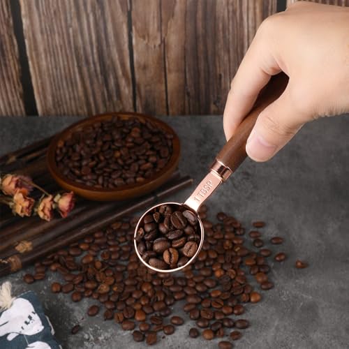 Miniatura 7 de Andibro Cuchara Medidora De Café, 1 Unidad De 15 Ml, 1 Cucharada Retro De Oro Rosa, Cuchara Dosificadora Con Mango De Madera De Nogal, Acero Inoxidable, Cuchara Dosificadora Para Café Molido, Granos